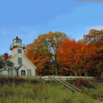 Autumn at Old Mission Lighthouse at the end of M-37 and Old Mission Peninsula